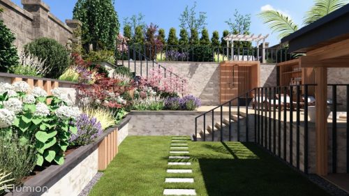 Randare 3D curte cu dus exterior